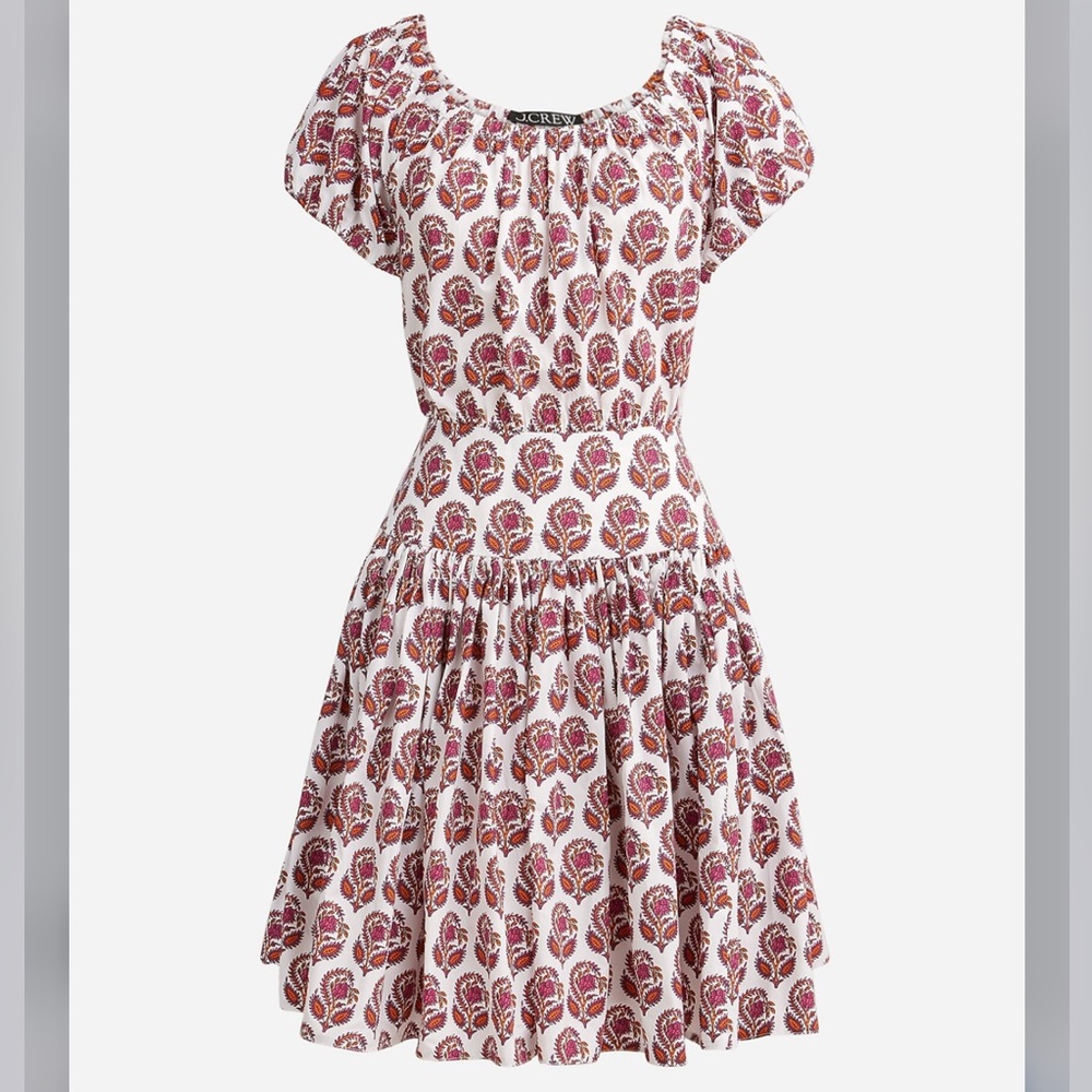 J Crew Drop Waist Cotton Poplin Mini Dress Bouquet Block Print Vivid Begonia 16